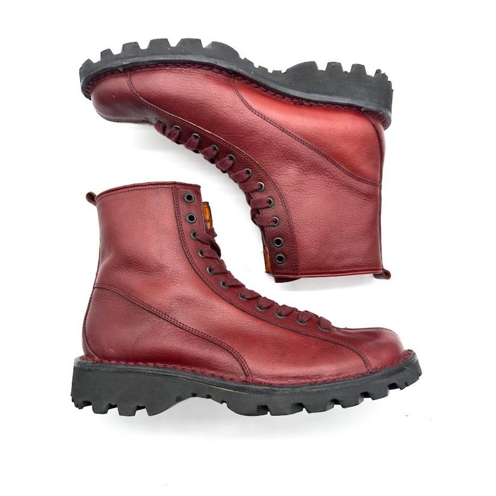 Hugo Boss Leather Combat Boots Burgundy Men EU 41 US 8 Lace Up Designer Luxury